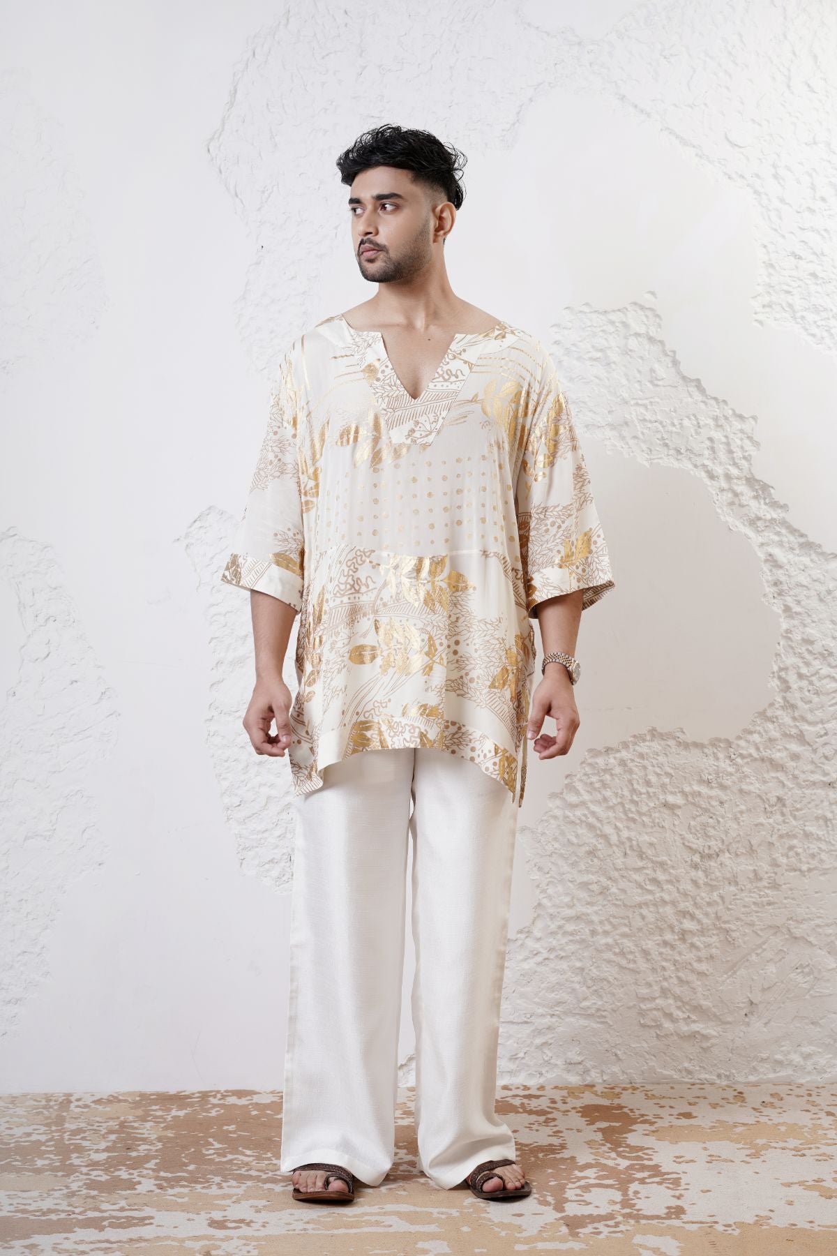 Foil Printed Straight Kaftan Kurta with Straight  Pants