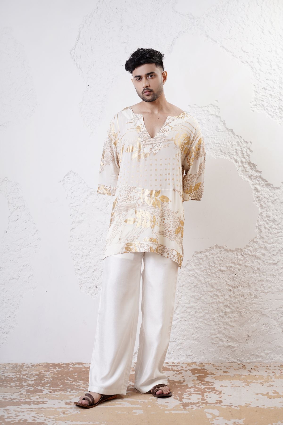 Foil Printed Straight Kaftan Kurta with Straight  Pants