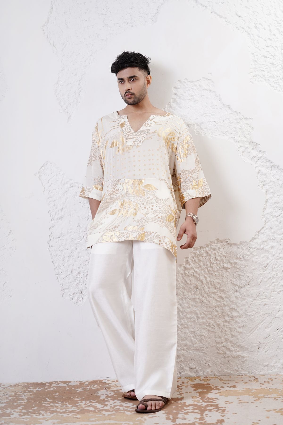Foil Printed Straight Kaftan Kurta with Straight  Pants