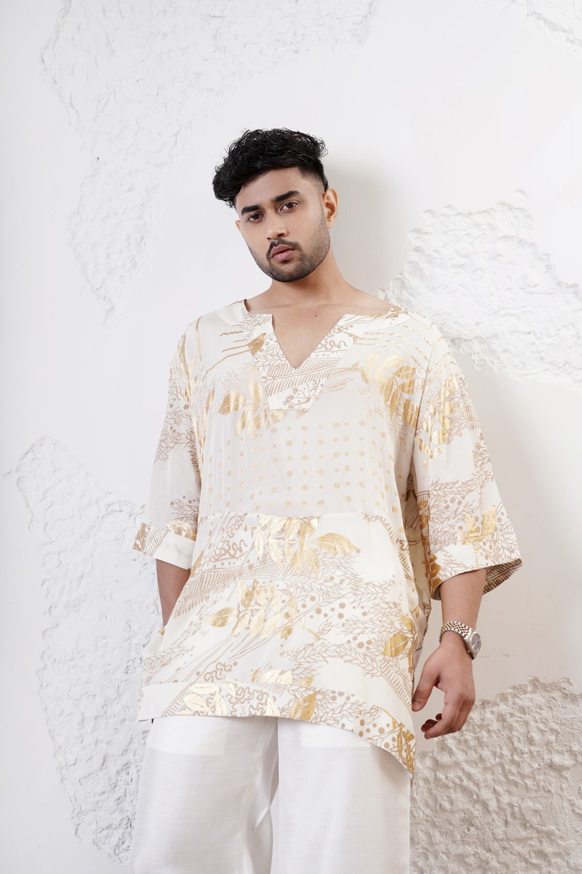 Foil Printed Straight Kaftan Kurta with Straight  Pants