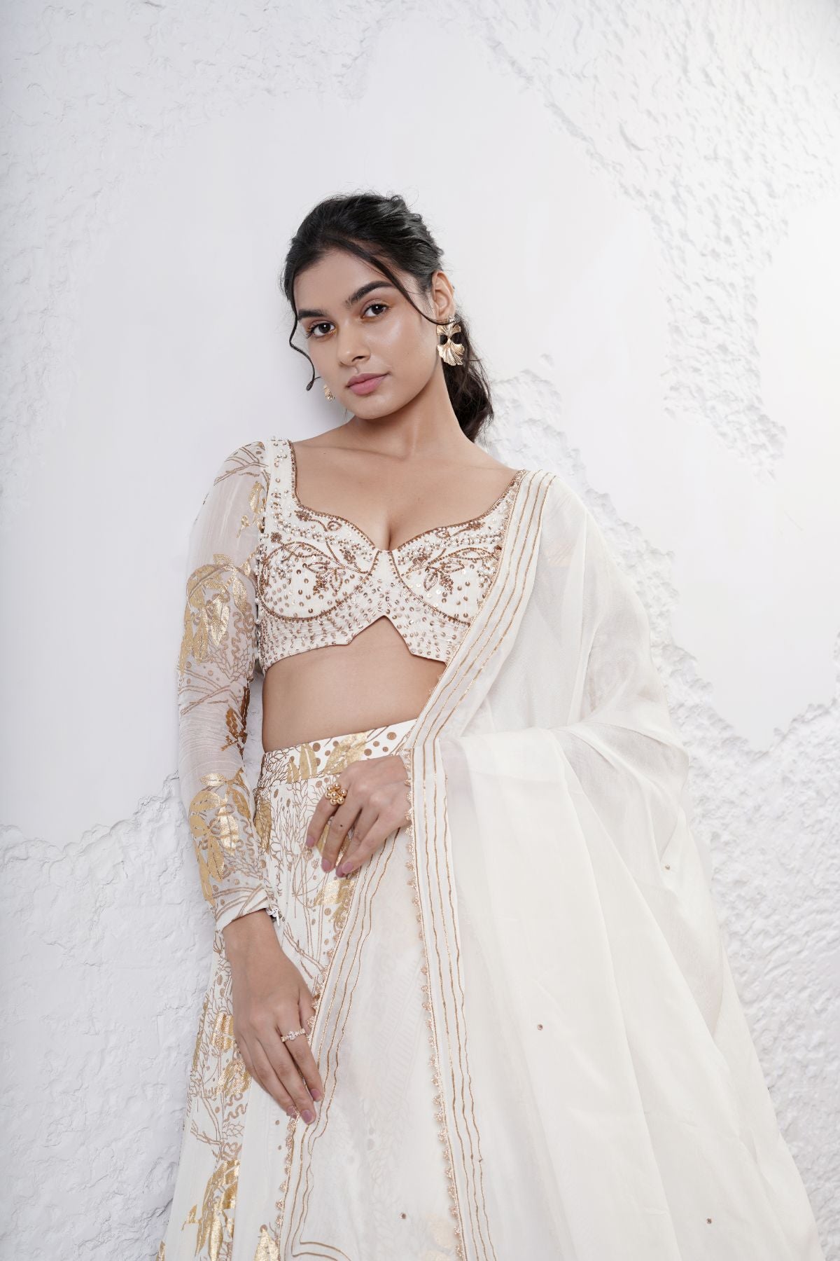 Foil Circular Lehenga with Embroidered Blouse and Dupatta