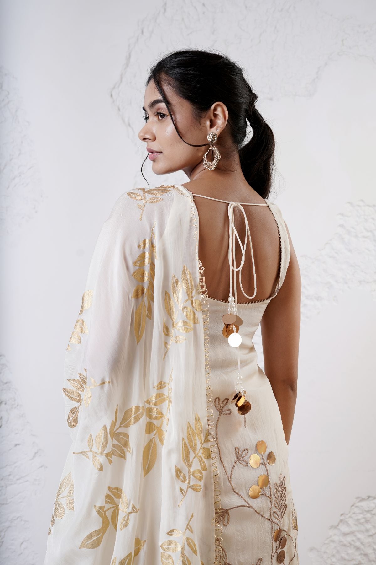 Embroidered Short Kurta with Layered Tuelle Sharara and Foil Dupatta