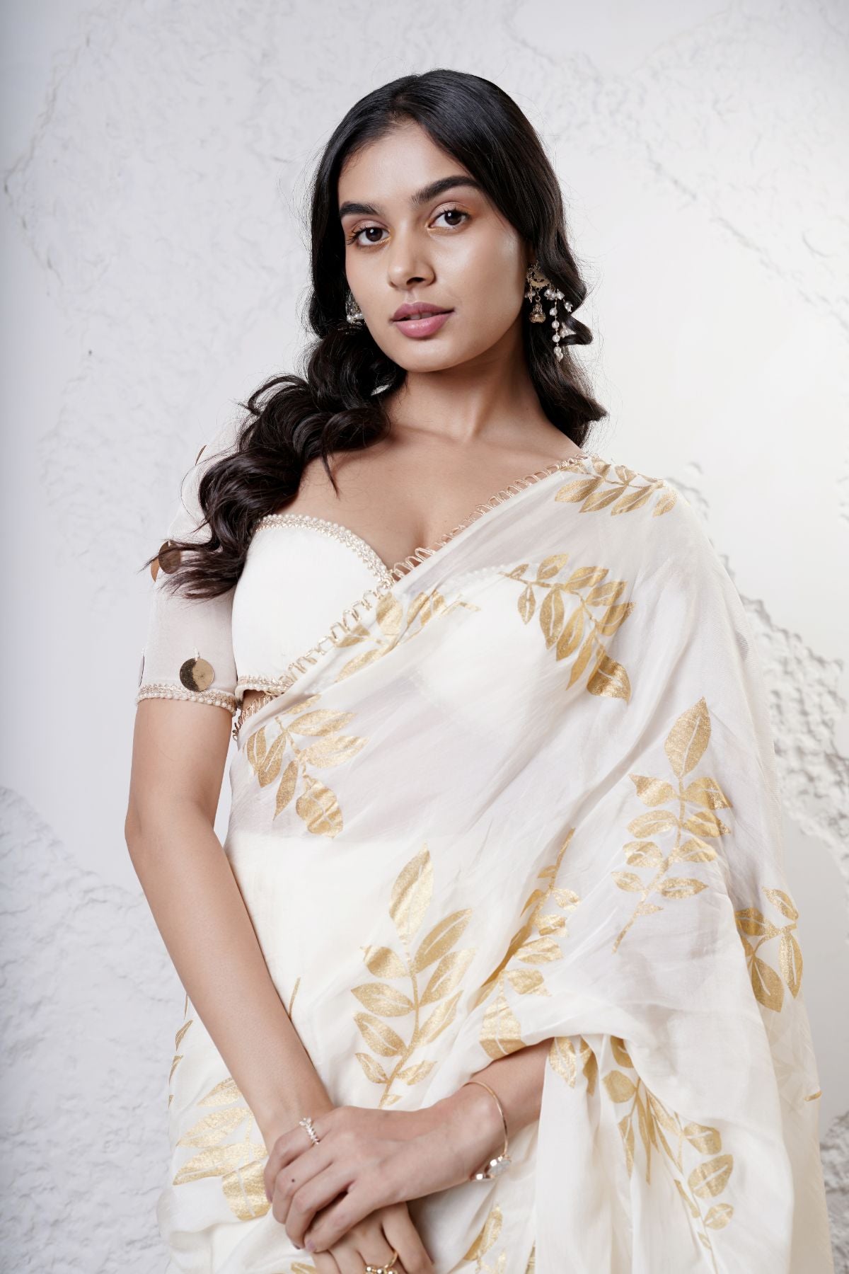 Foil Leaf Saree with Beaded Blouse