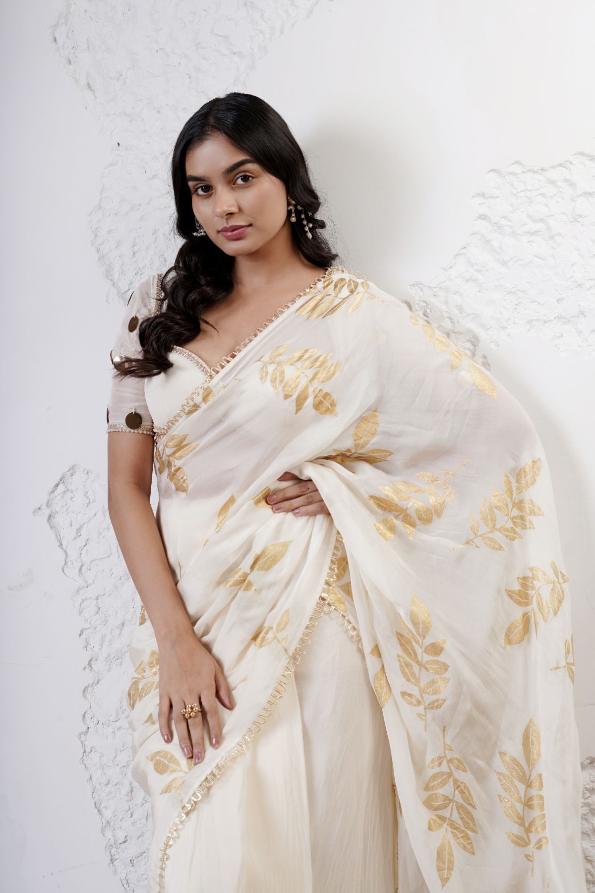 Foil Leaf Saree with Beaded Blouse