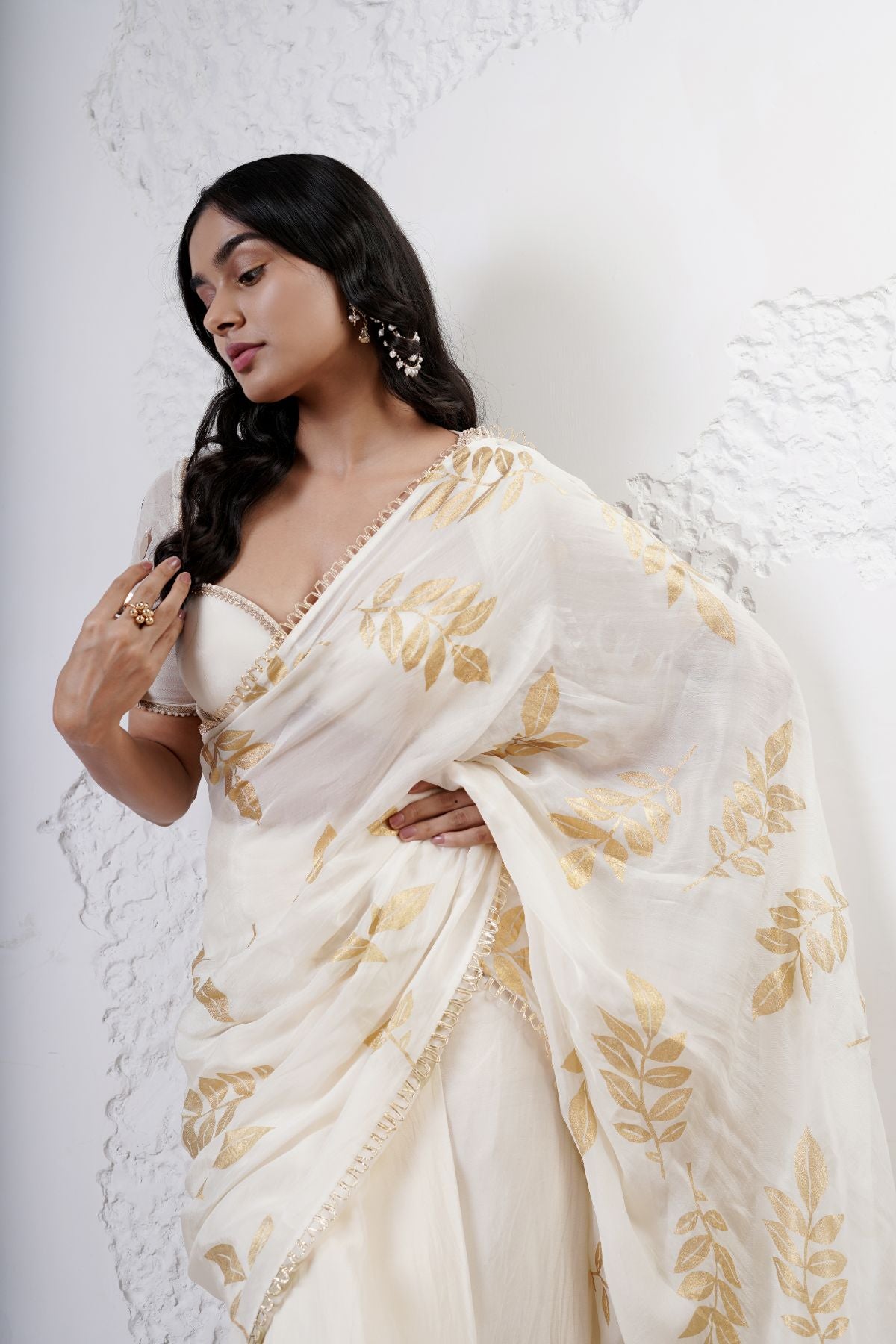 Foil Leaf Saree with Beaded Blouse