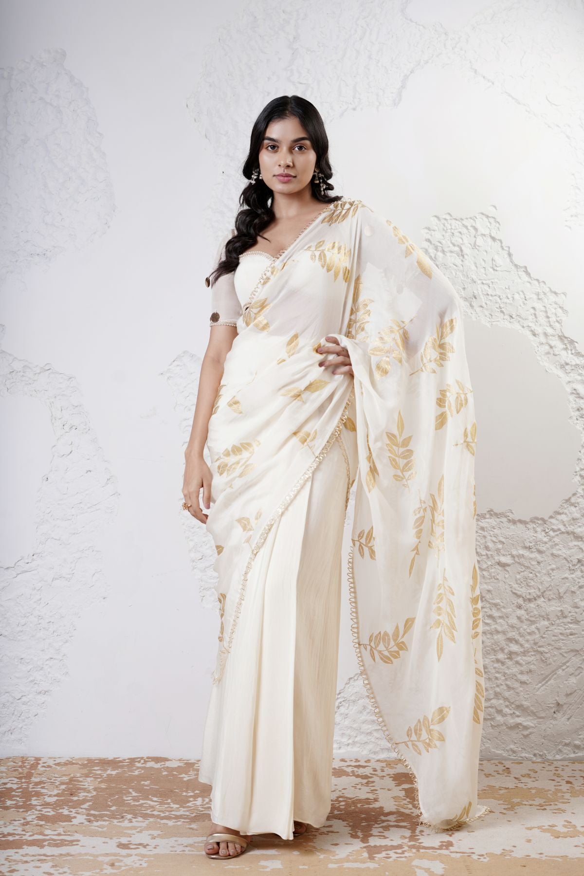 Foil Leaf Saree with Beaded Blouse