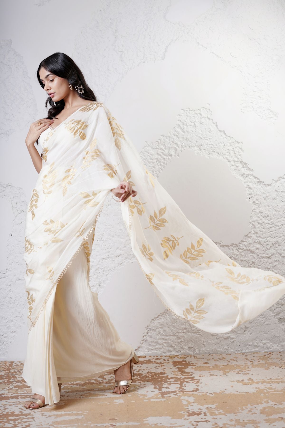 Foil Leaf Saree with Beaded Blouse