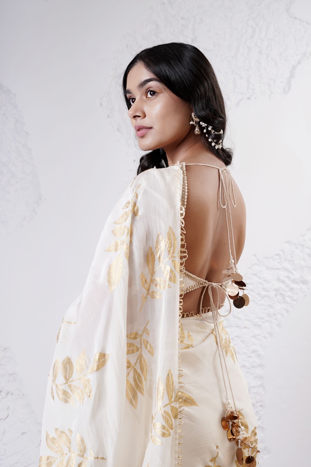 Foil Leaf Saree with Beaded Blouse