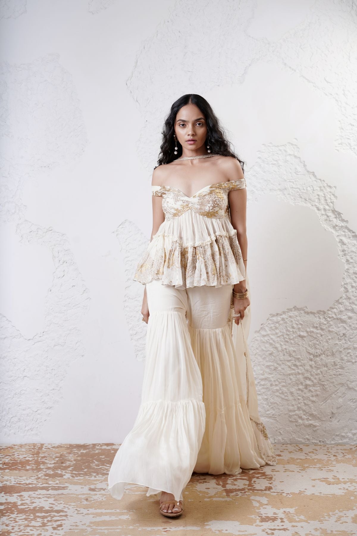 Tiered Top with Gathered Sharara and Style Ruffle Dupatta