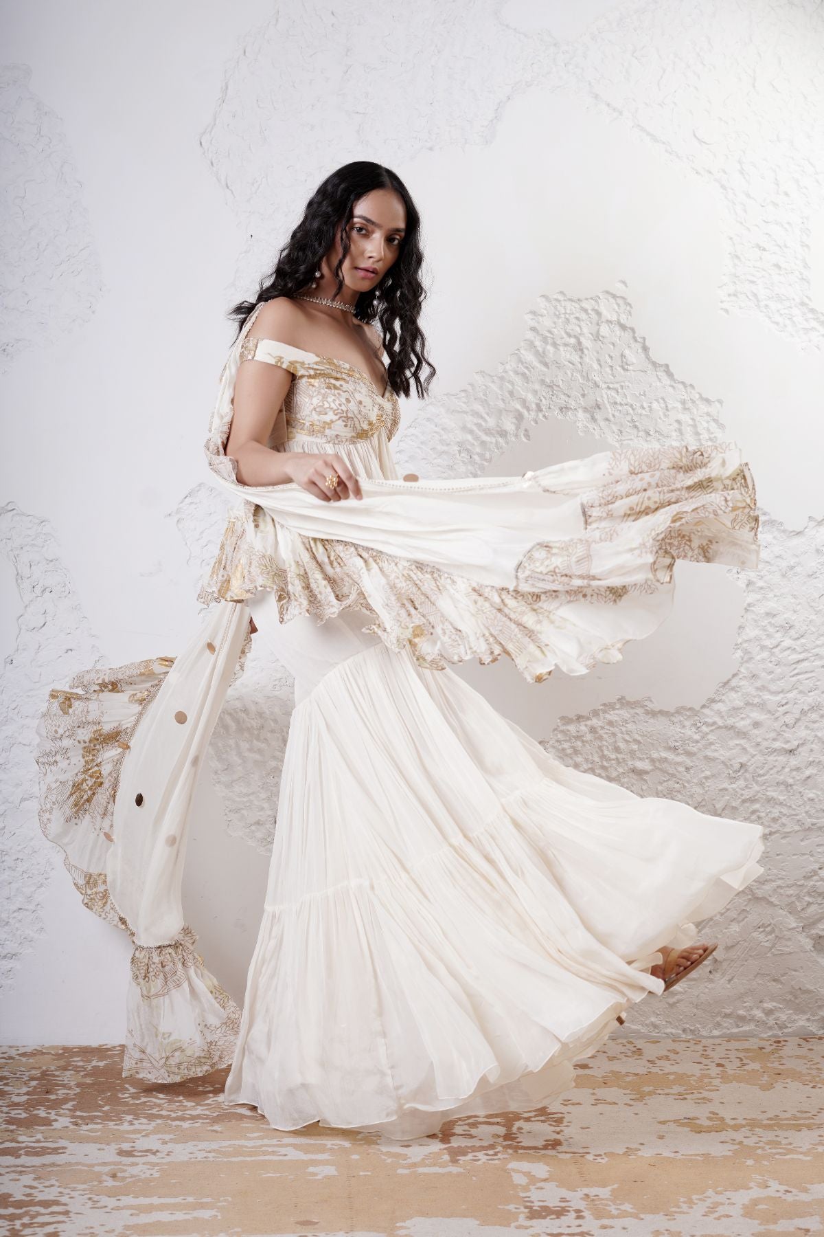 Tiered Top with Gathered Sharara and Style Ruffle Dupatta