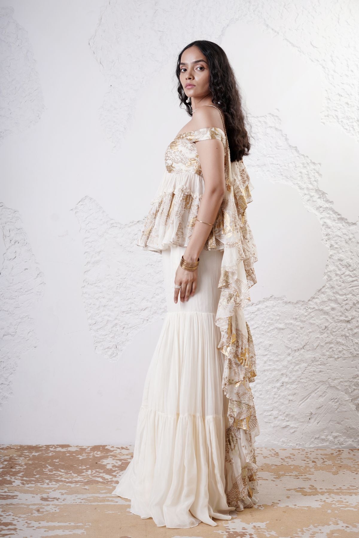 Tiered Top with Gathered Sharara and Style Ruffle Dupatta