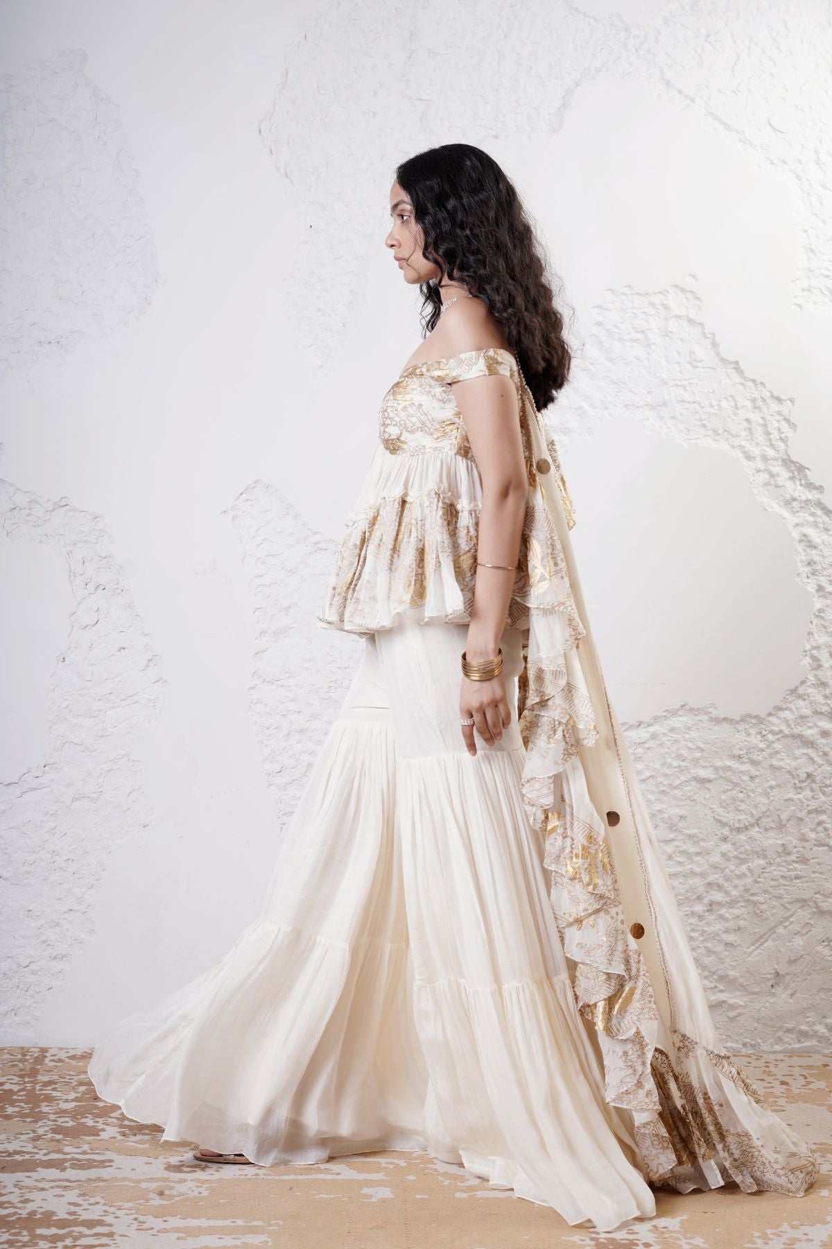 Tiered Top with Gathered Sharara and Style Ruffle Dupatta