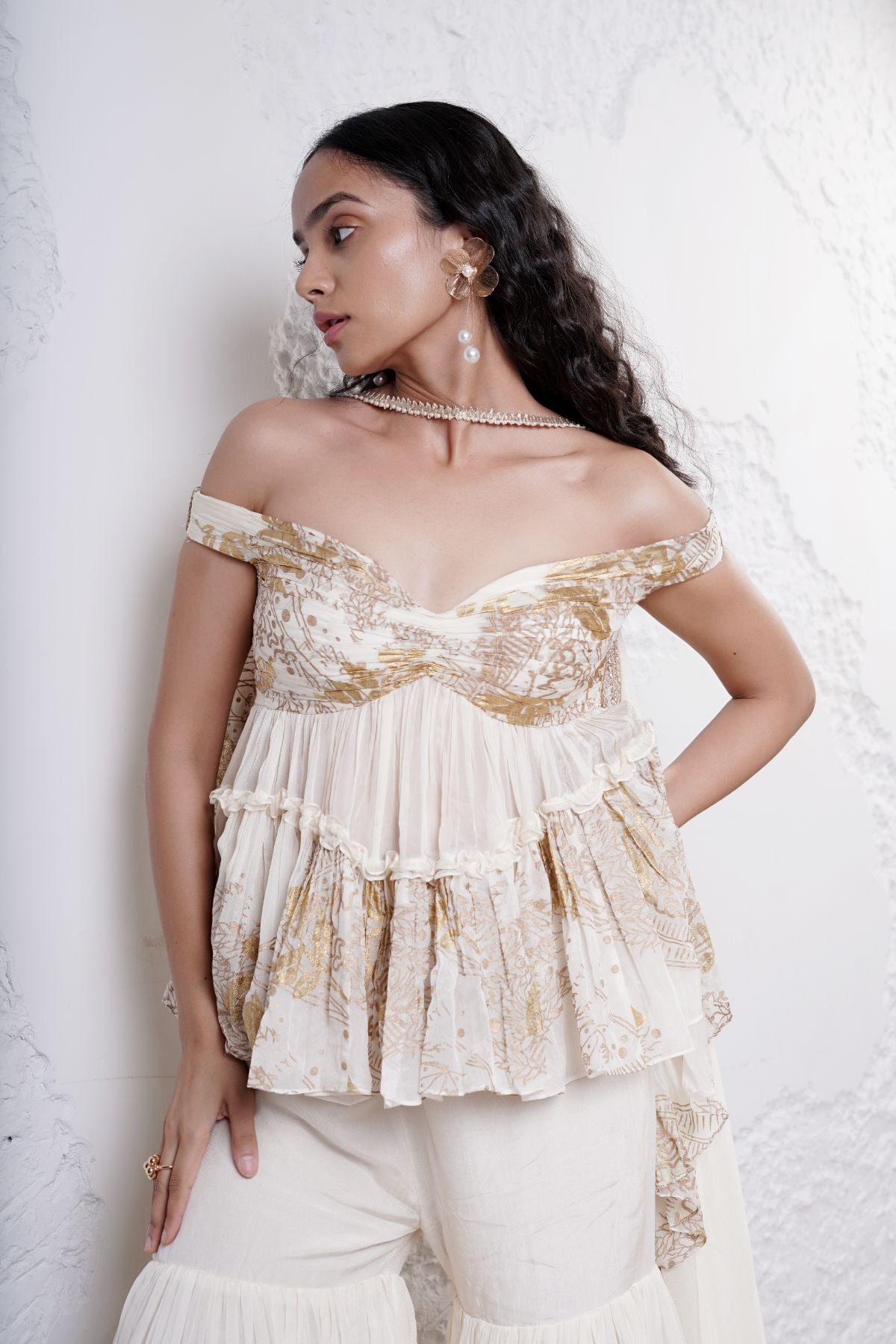 Tiered Top with Gathered Sharara and Style Ruffle Dupatta