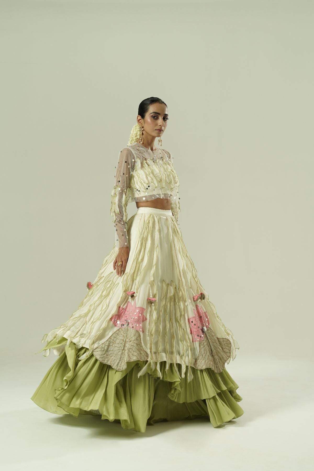 Leaflet Layered Lehenga Set