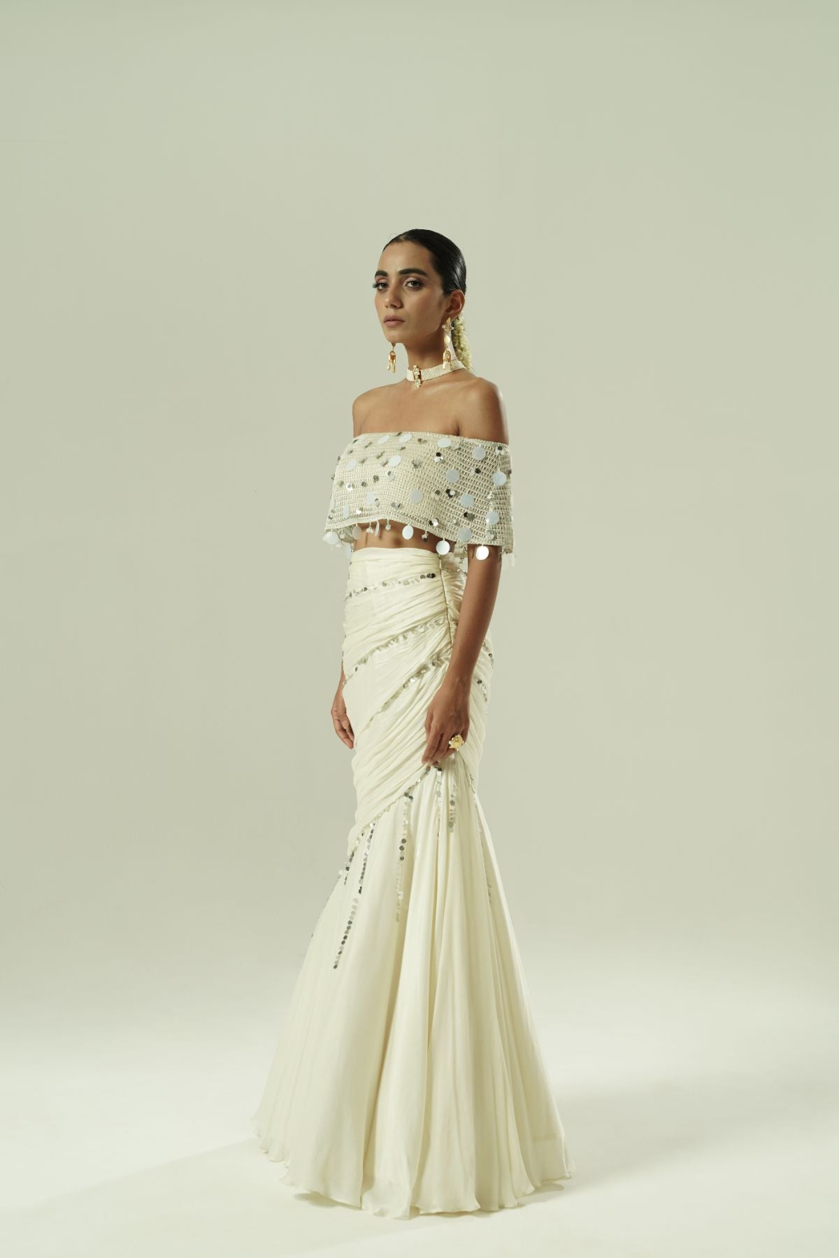 Knitted Sequin Draped Draped Skirt Set