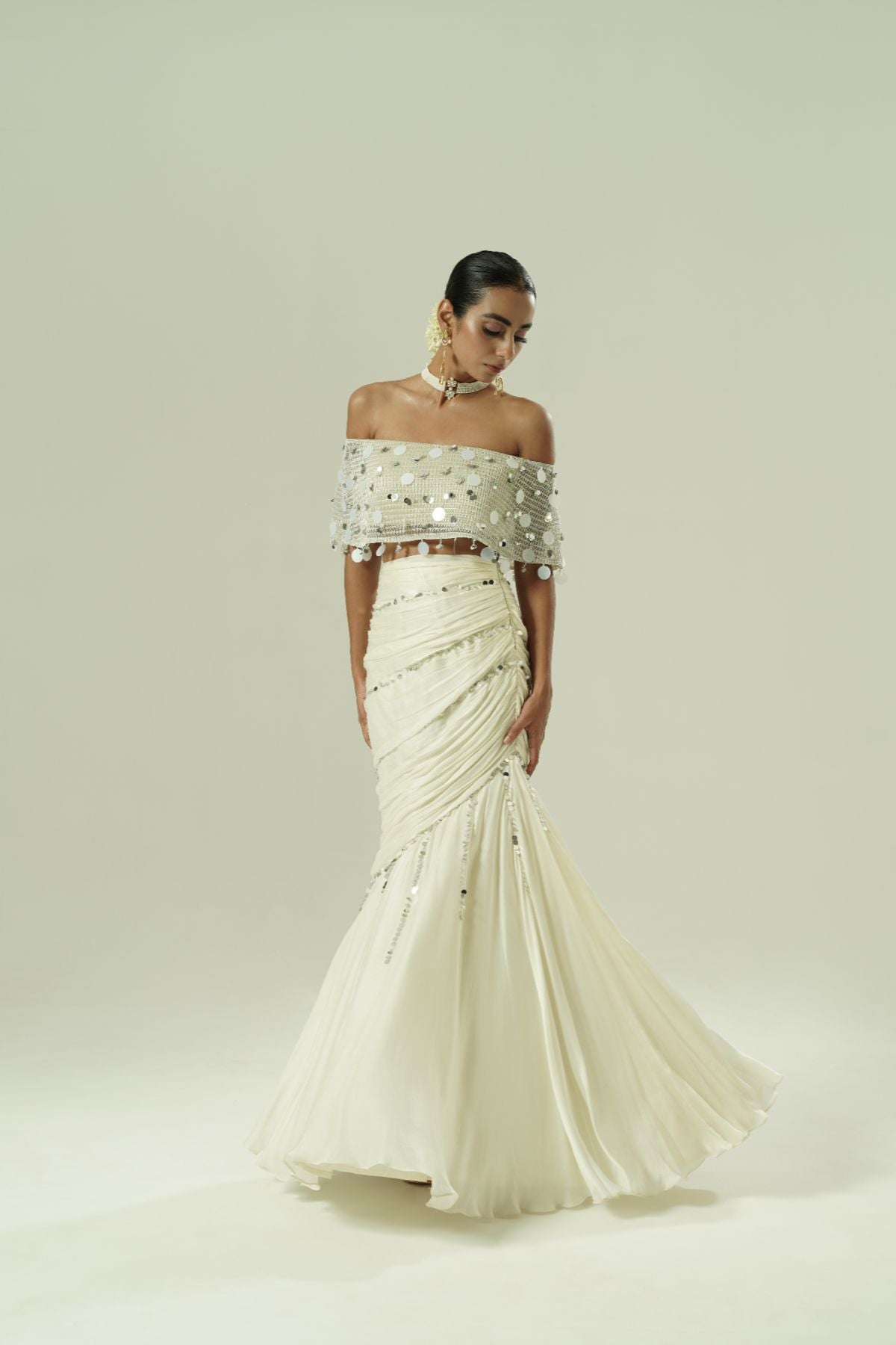 Knitted Sequin Draped Draped Skirt Set