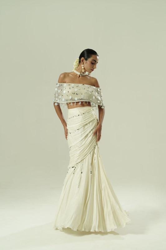 Knitted Sequin Draped Draped Skirt Set