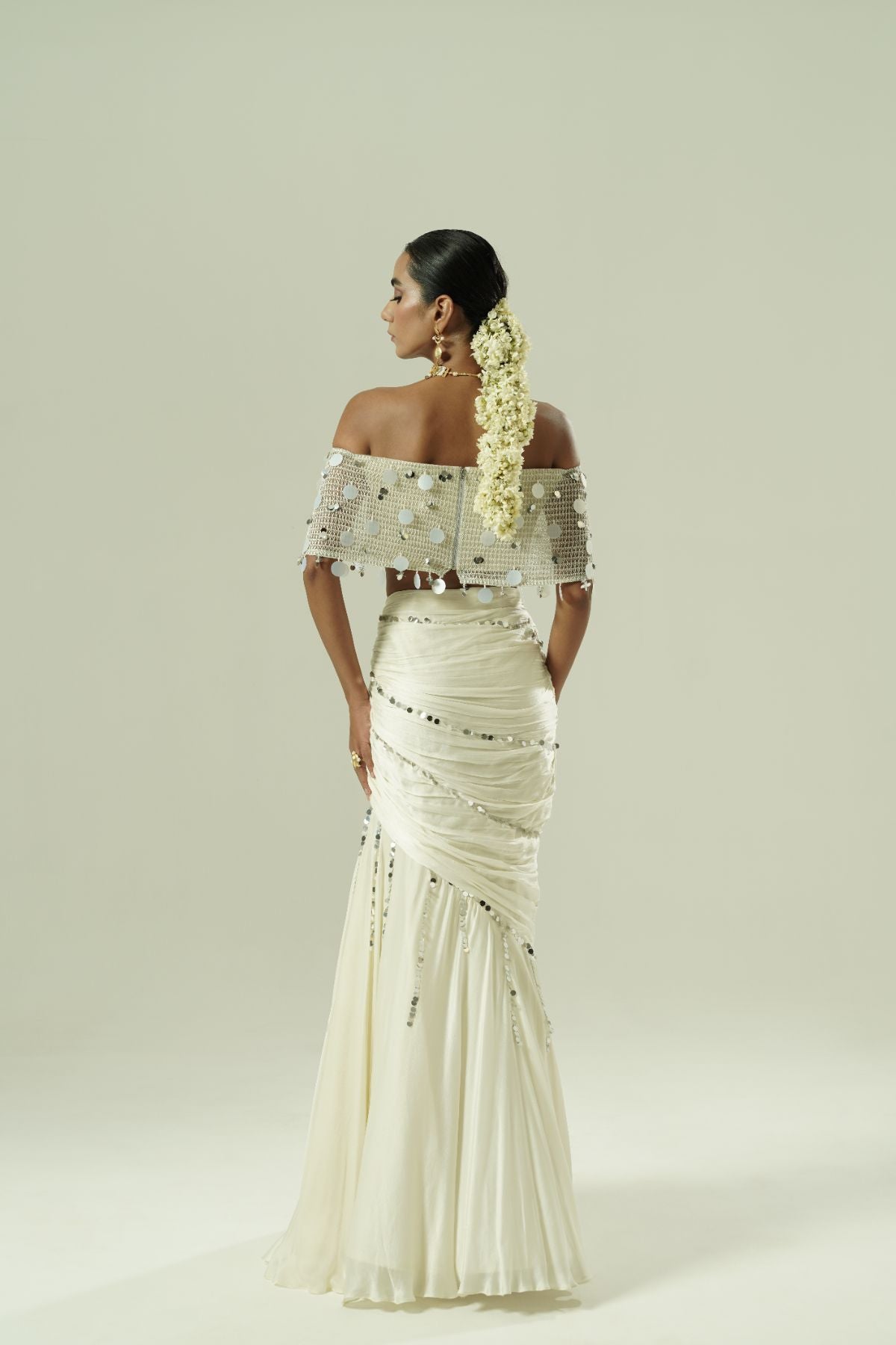 Knitted Sequin Draped Draped Skirt Set