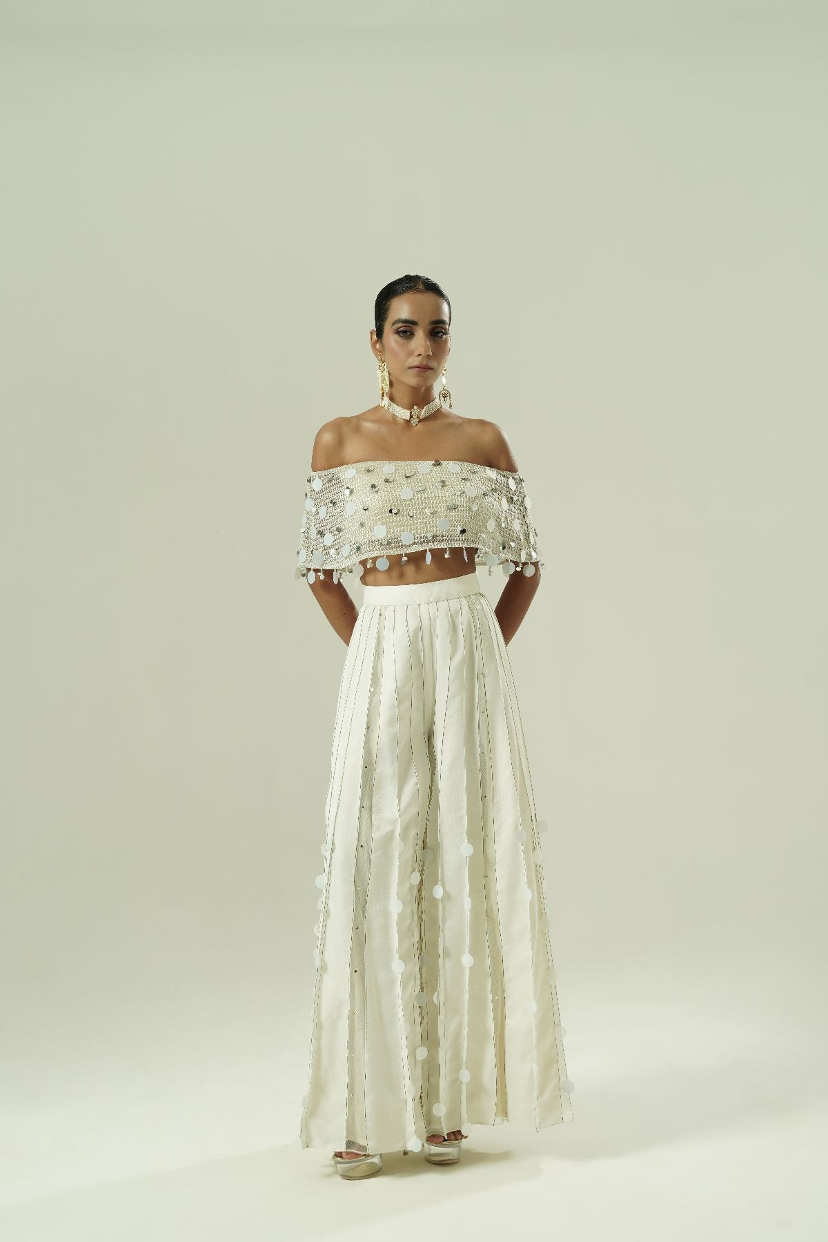 Sequin Drops Tuck Sharara Set