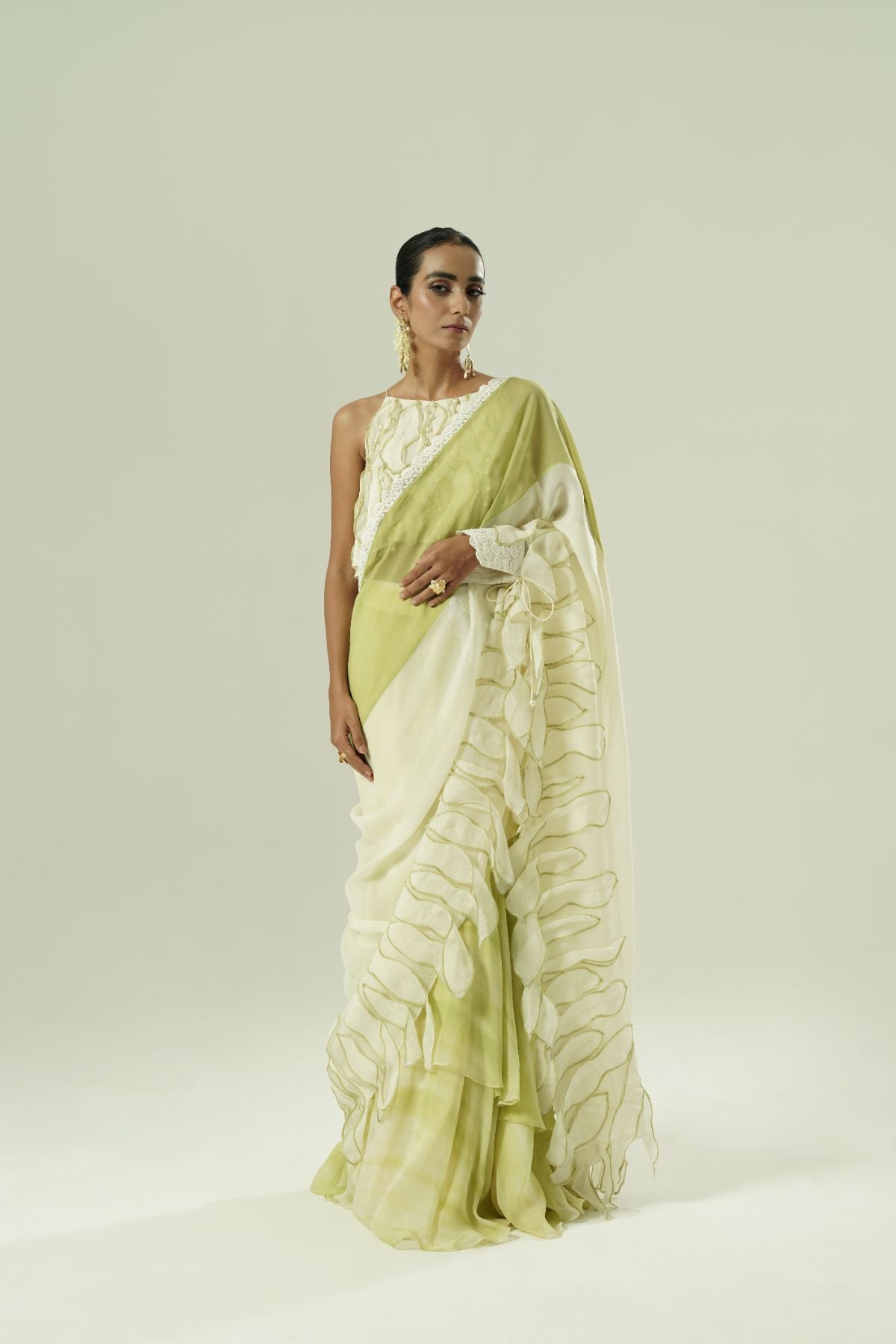 Leaflet Color Block Saree Set