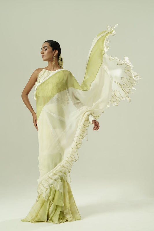 Leaflet Color Block Saree Set