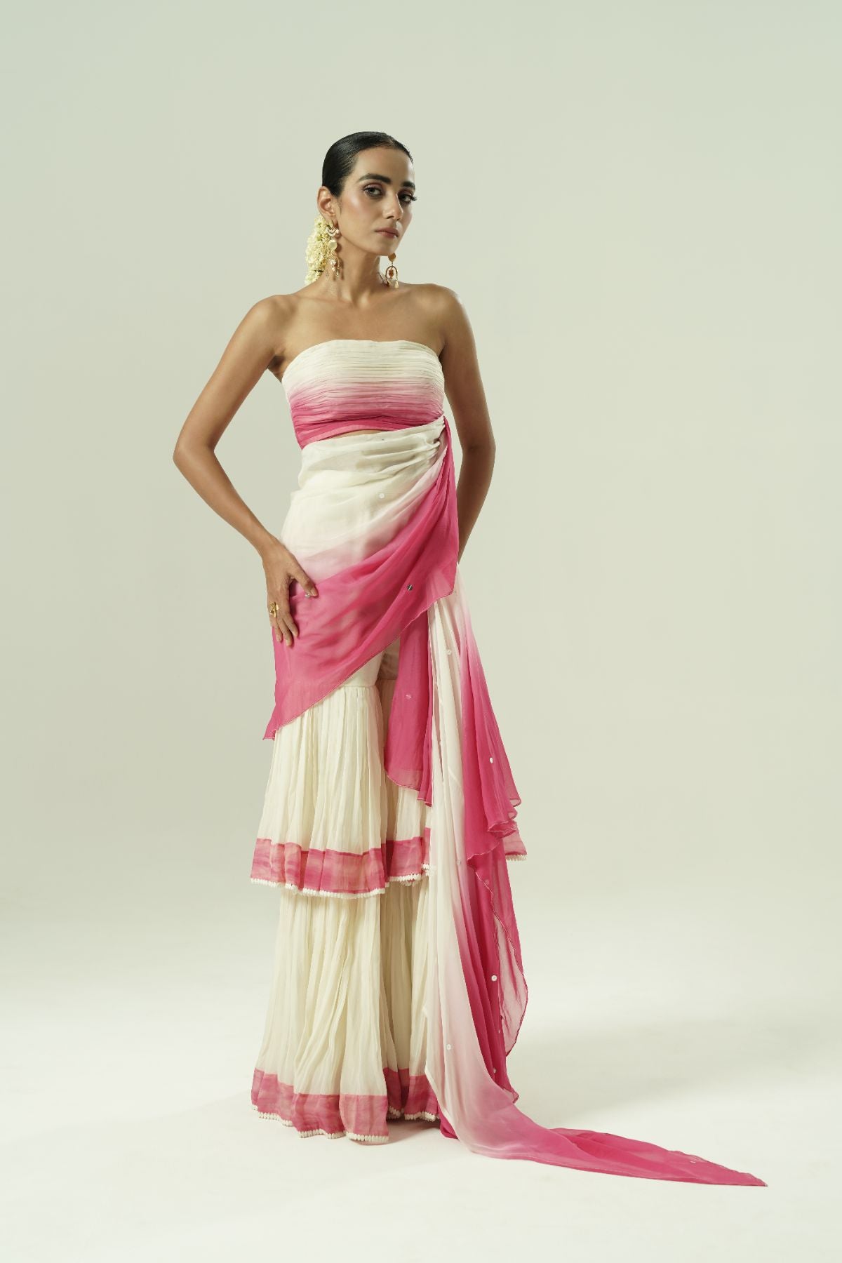 Ombre Draped Layered Sharara Set