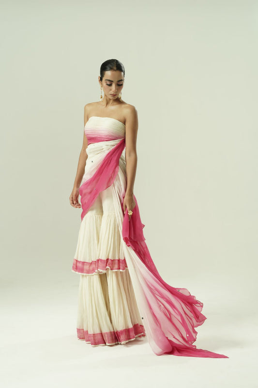 Ombre Draped Layered Sharara Set