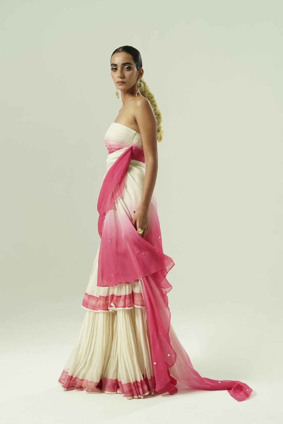 Ombre Draped Layered Sharara Set