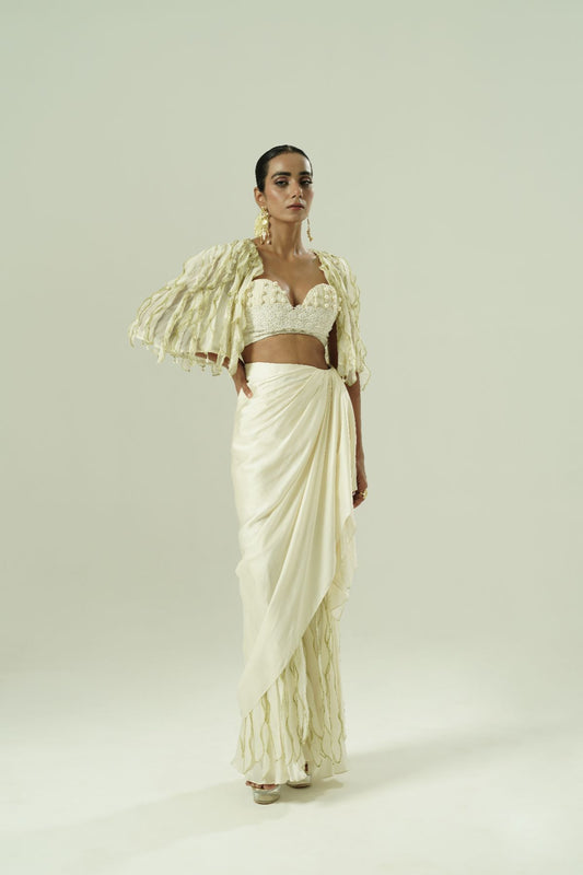 Leaflet Draped Sharara & Cape Set