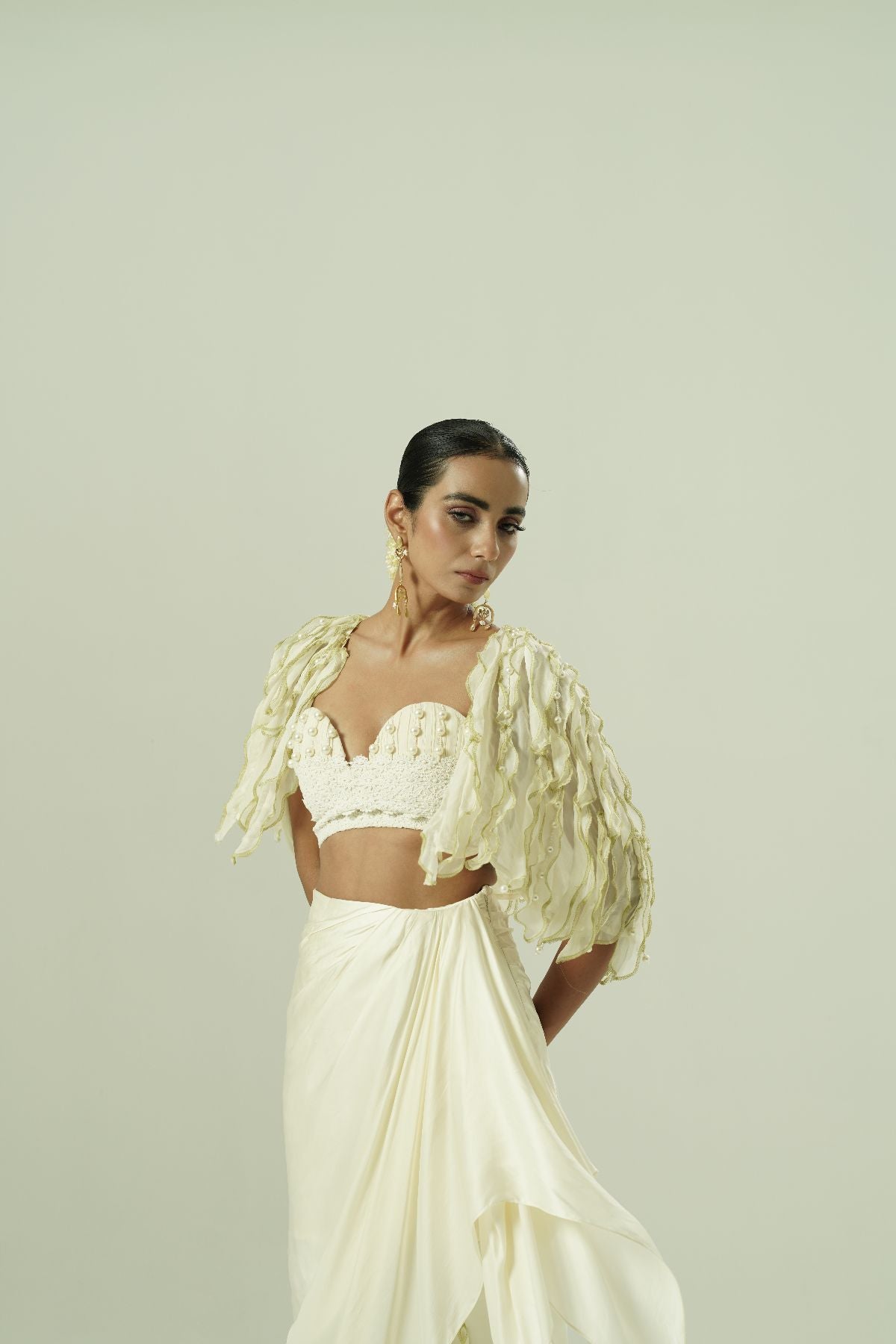 Leaflet Draped Sharara & Cape Set