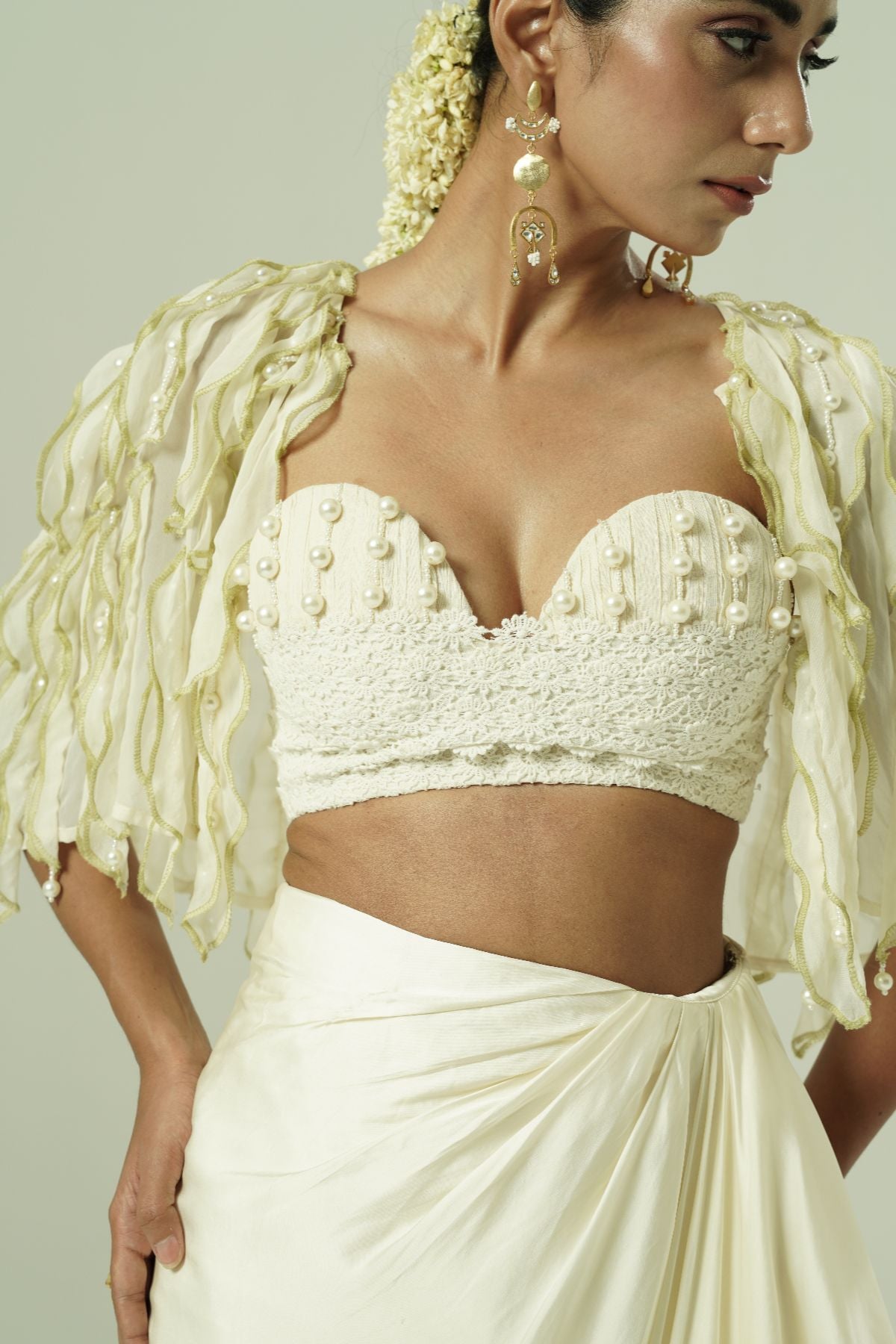 Leaflet Draped Sharara & Cape Set