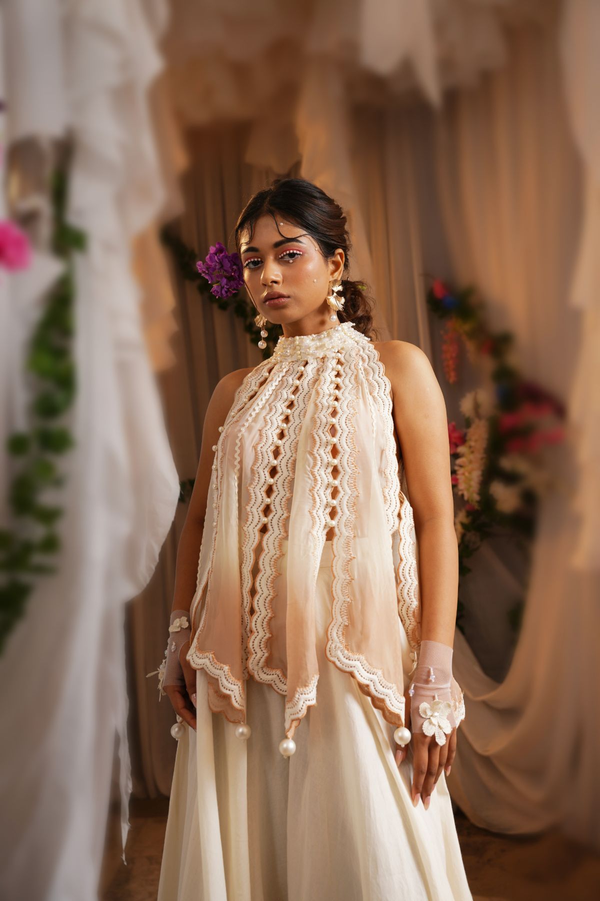 Ombre Beaded Panel Halter Top With Ombre Pallazo