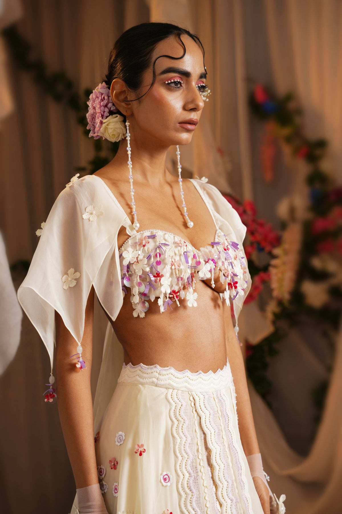 Overlap Scarf Lehenga With Dangling Bustier