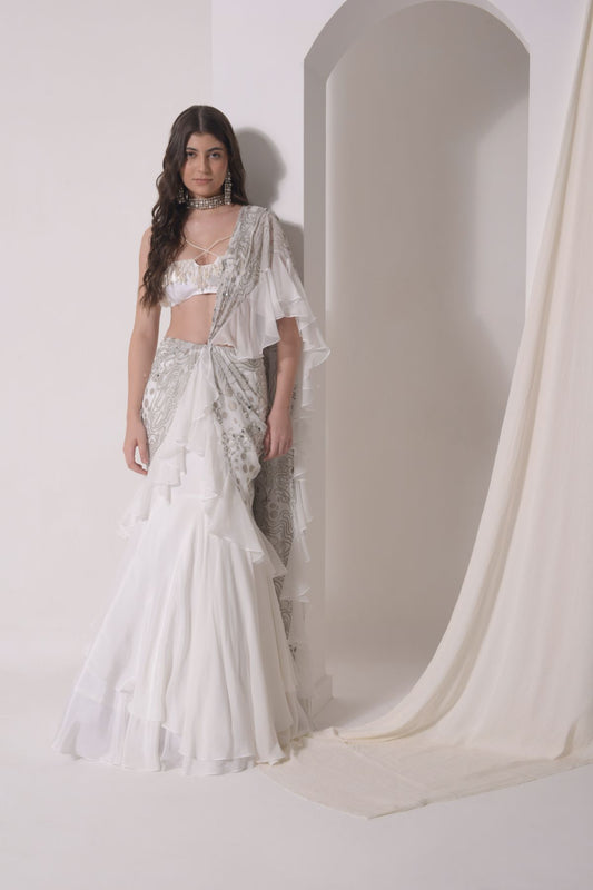 Ruffled drape saree with beaded bustier