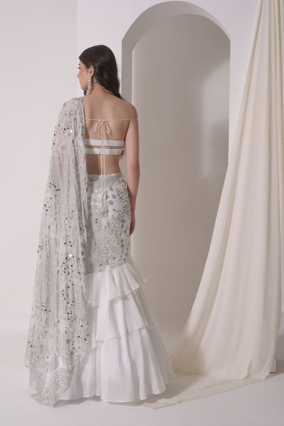 Ruffled drape saree with beaded bustier