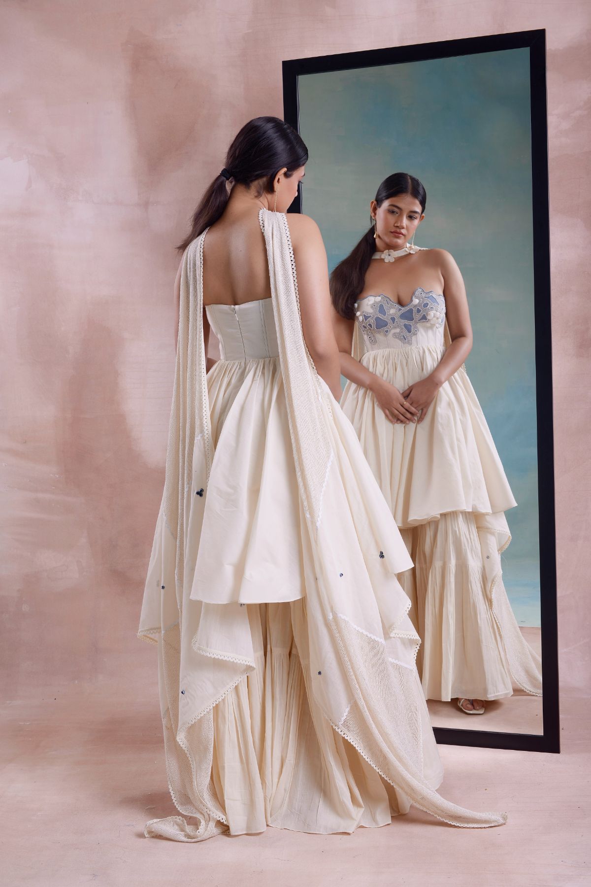 Beaded Corset Tunic with Tiered Sharara