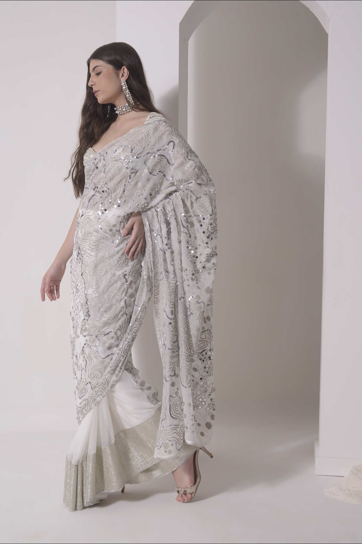 Foil twinkling saree with embroidered blouse