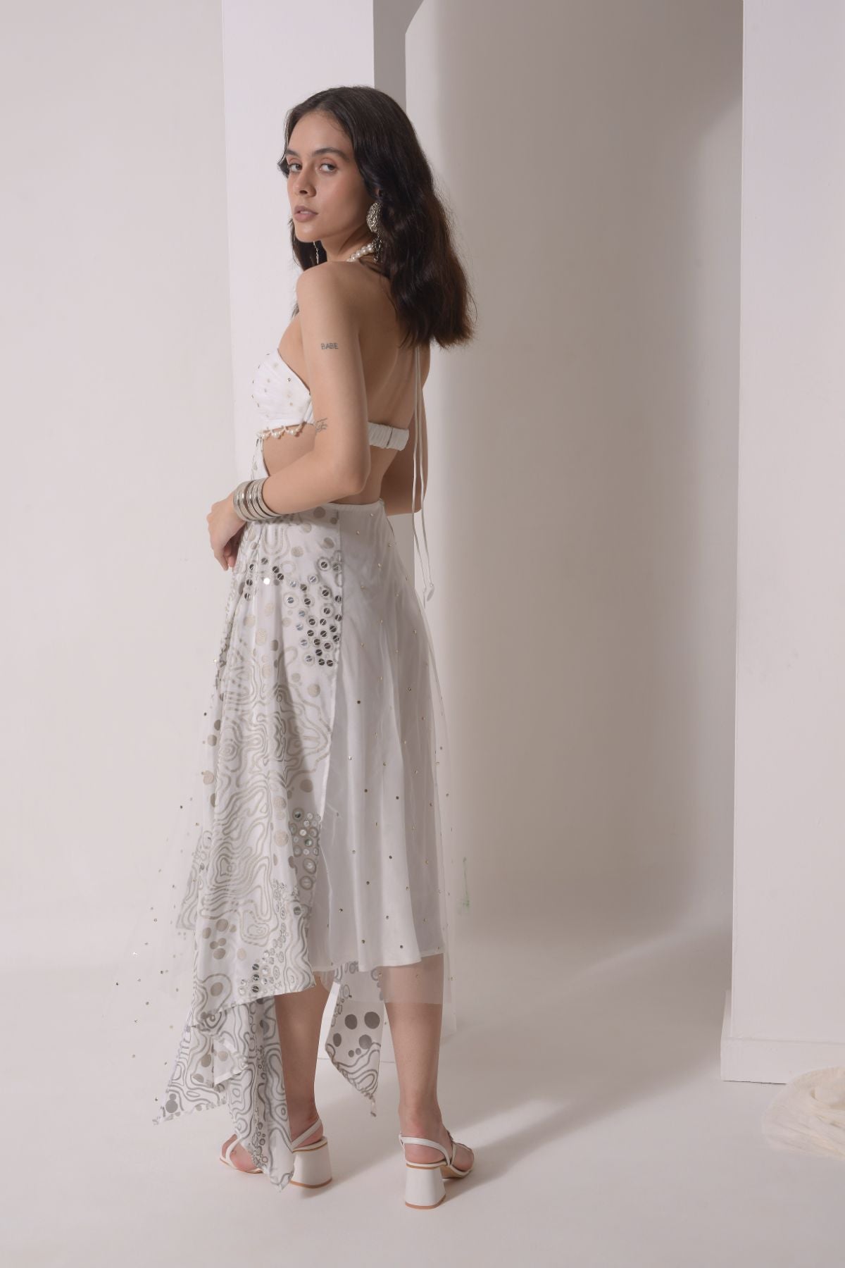 Asymmetrical ruched foil dress