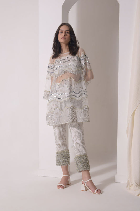 Patchwork short kurta with cropped pants