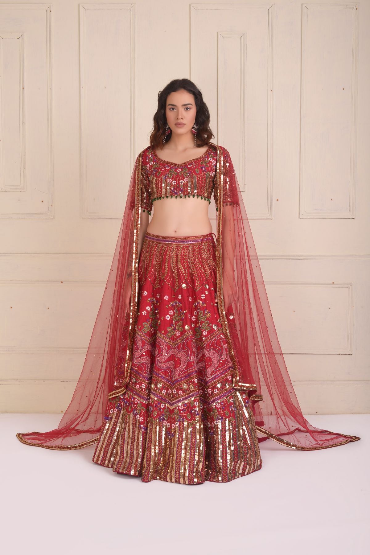 Embroidered Rashpberry Lehenga Set