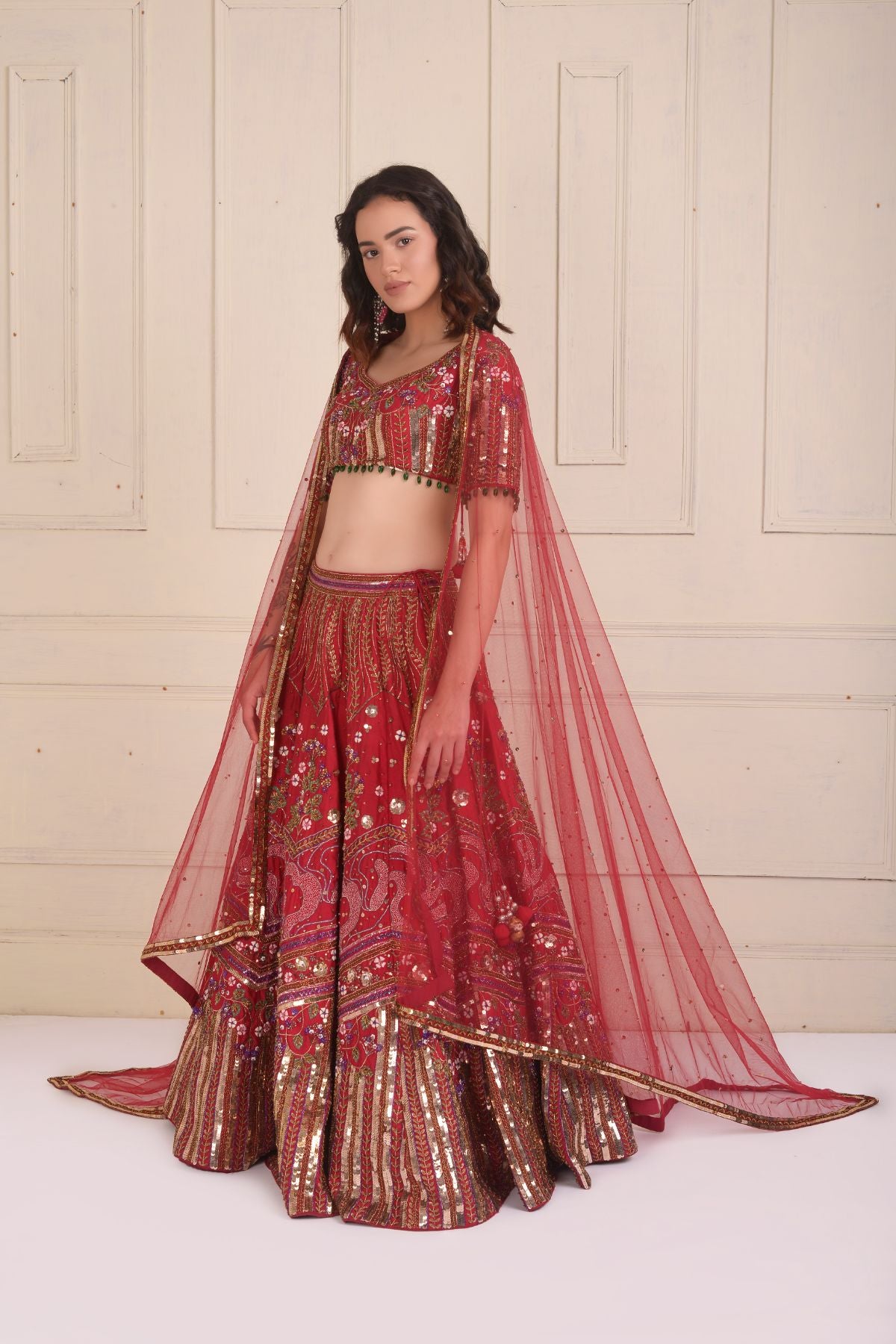 Embroidered Rashpberry Lehenga Set
