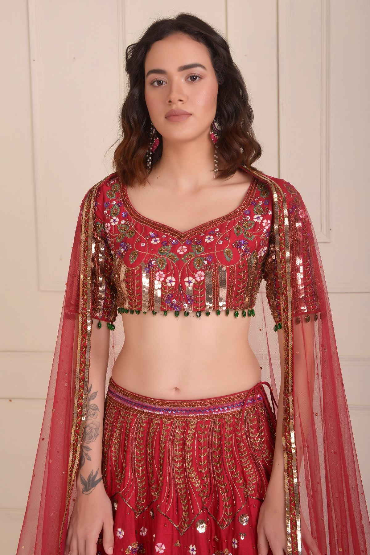Embroidered Rashpberry Lehenga Set