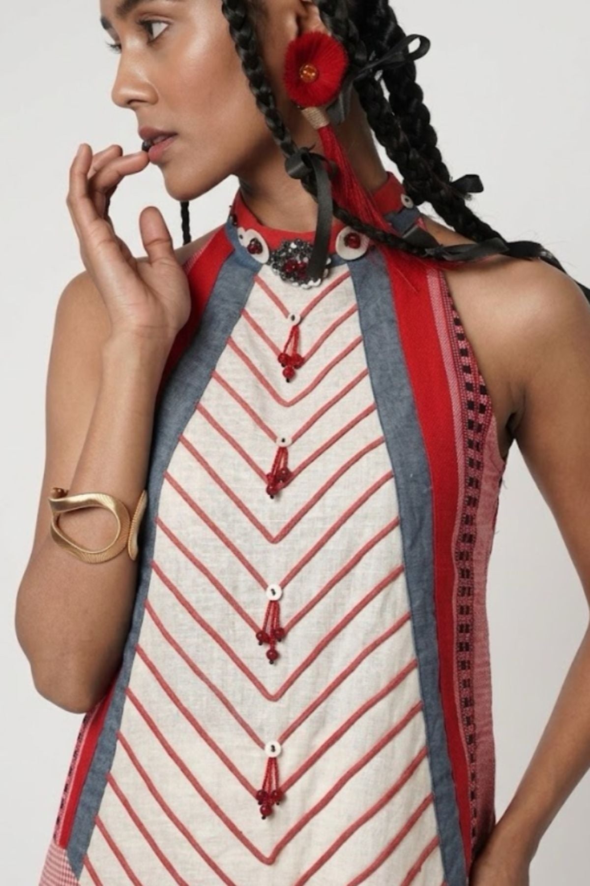 Paneled Cord Halter Top & Dhoti Set