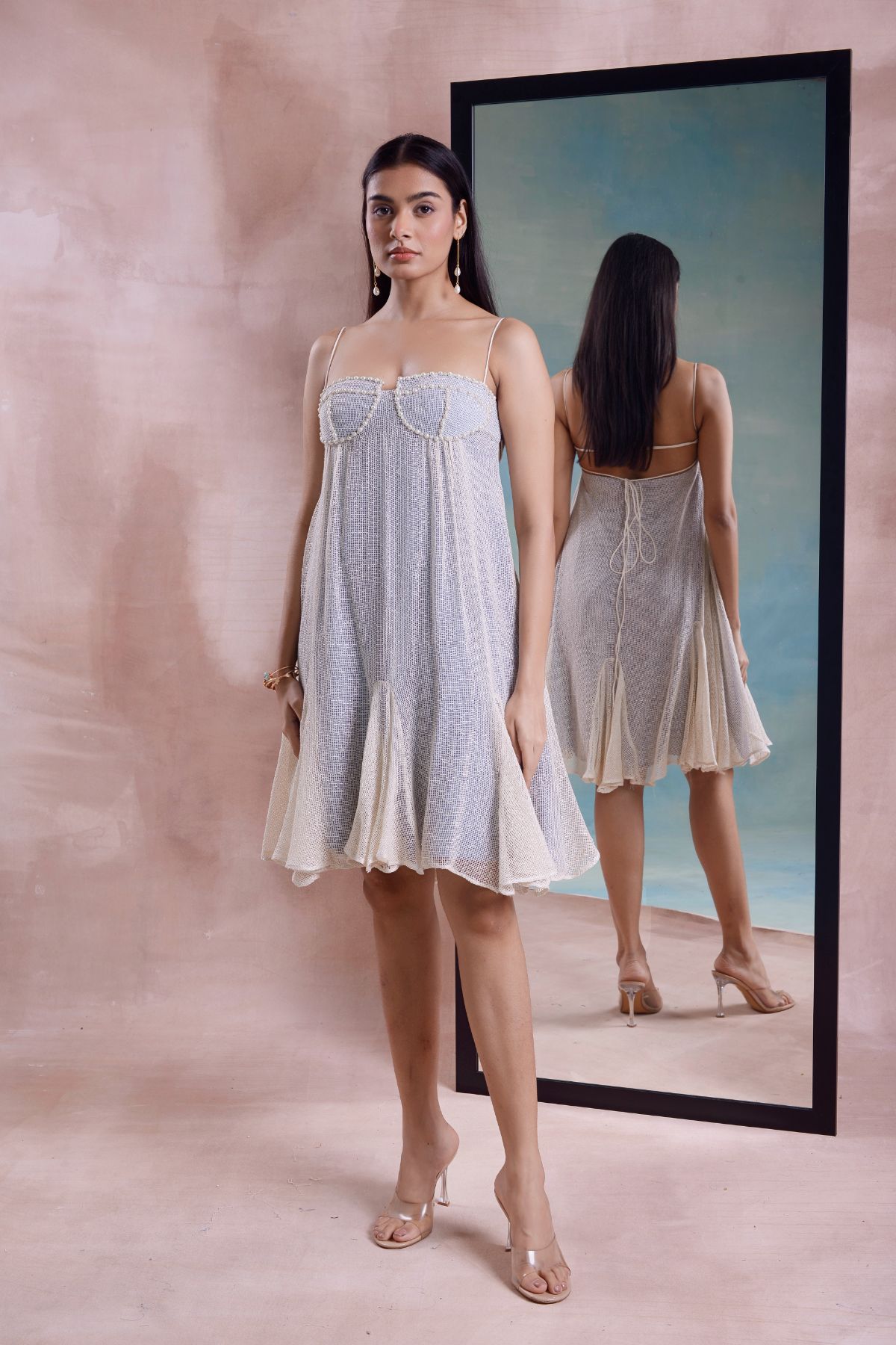 Cotton Mesh Godet Dress