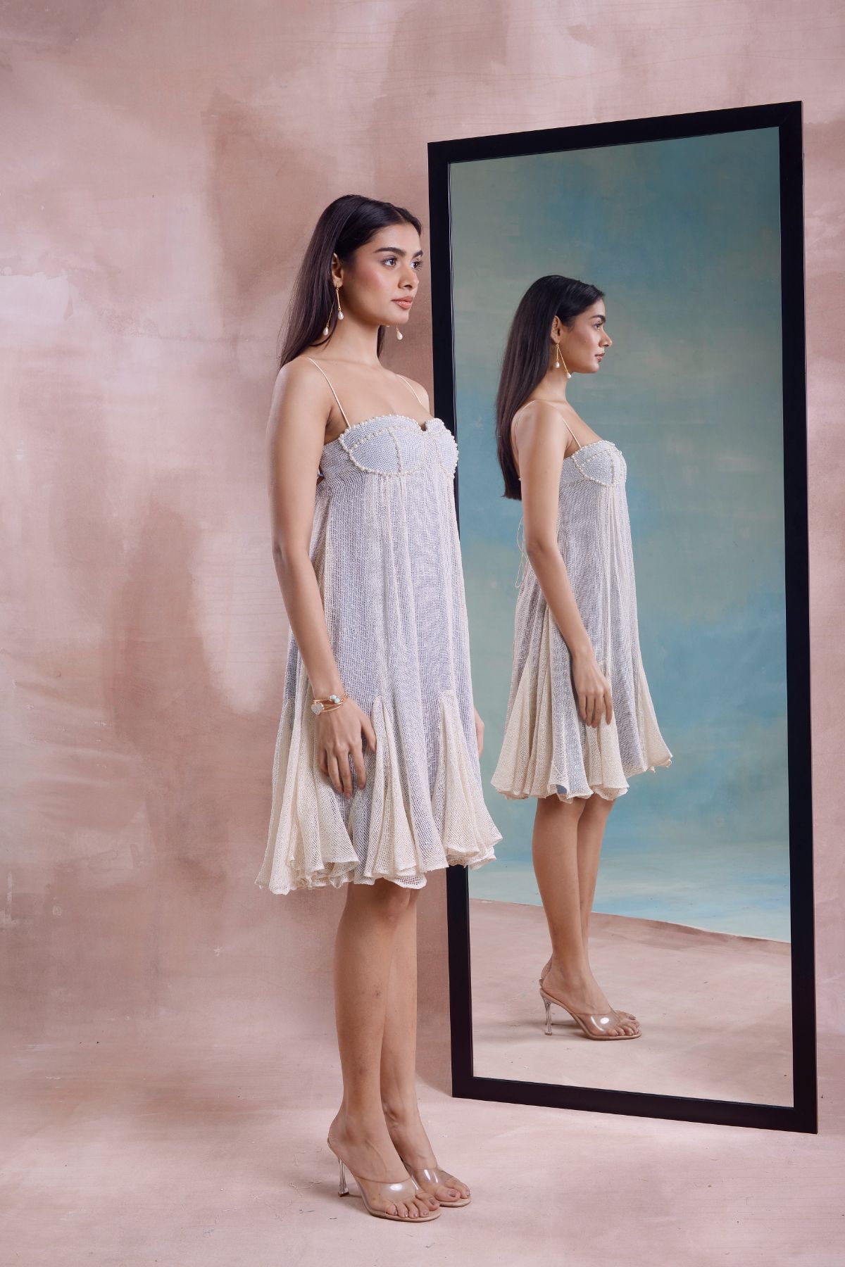 Cotton Mesh Godet Dress