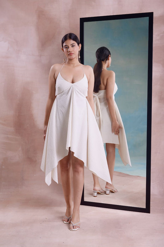 White Cotton High Low Dress