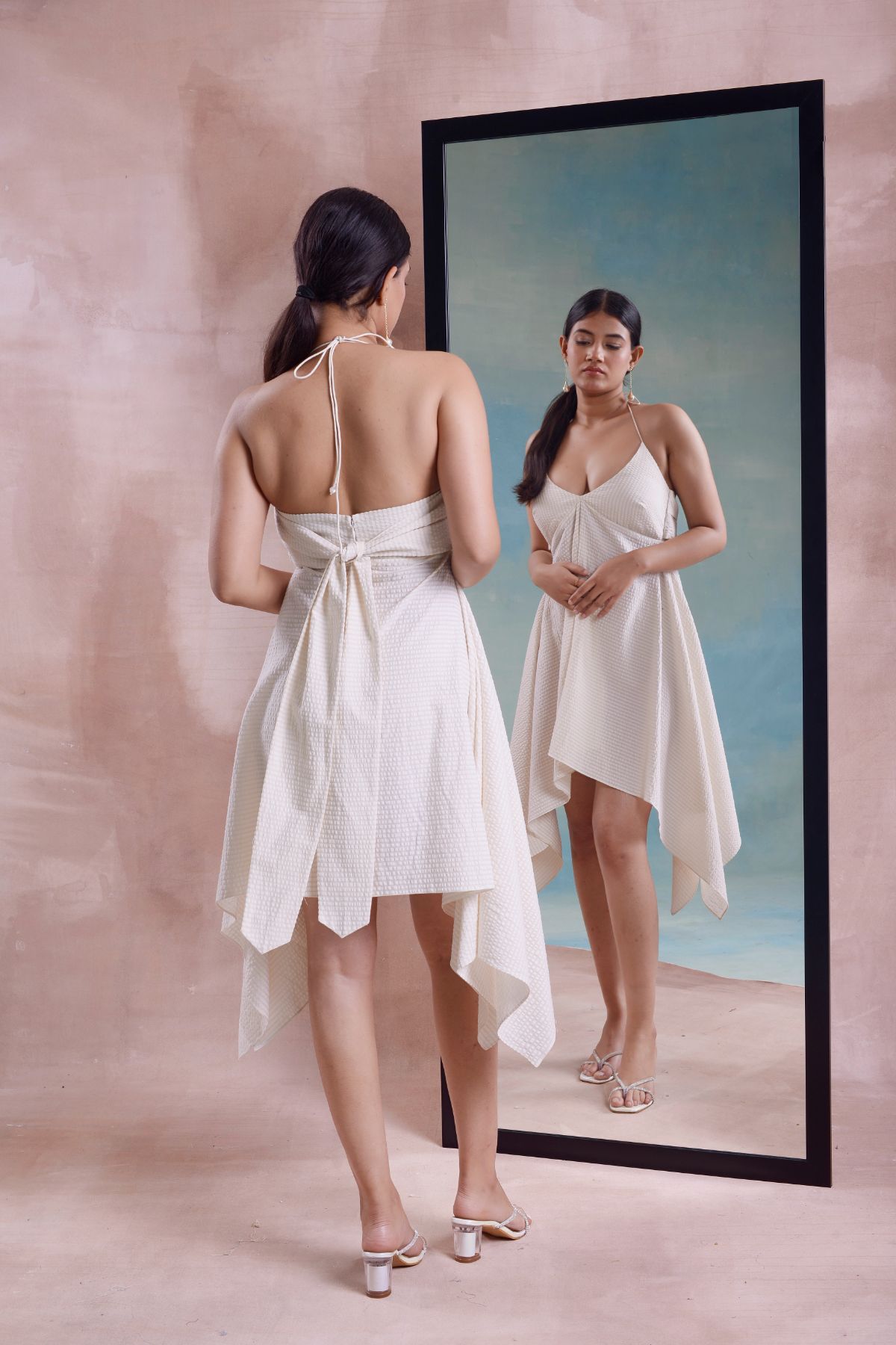 White Cotton High Low Dress