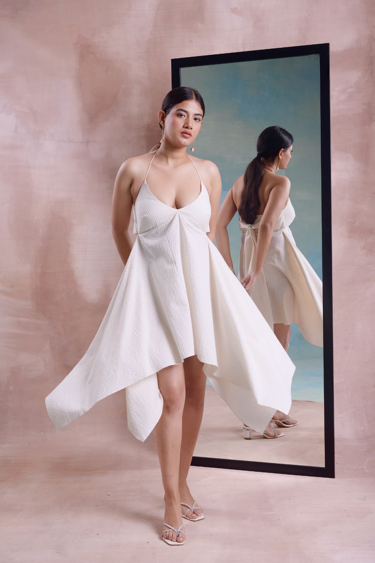 White Cotton High Low Dress