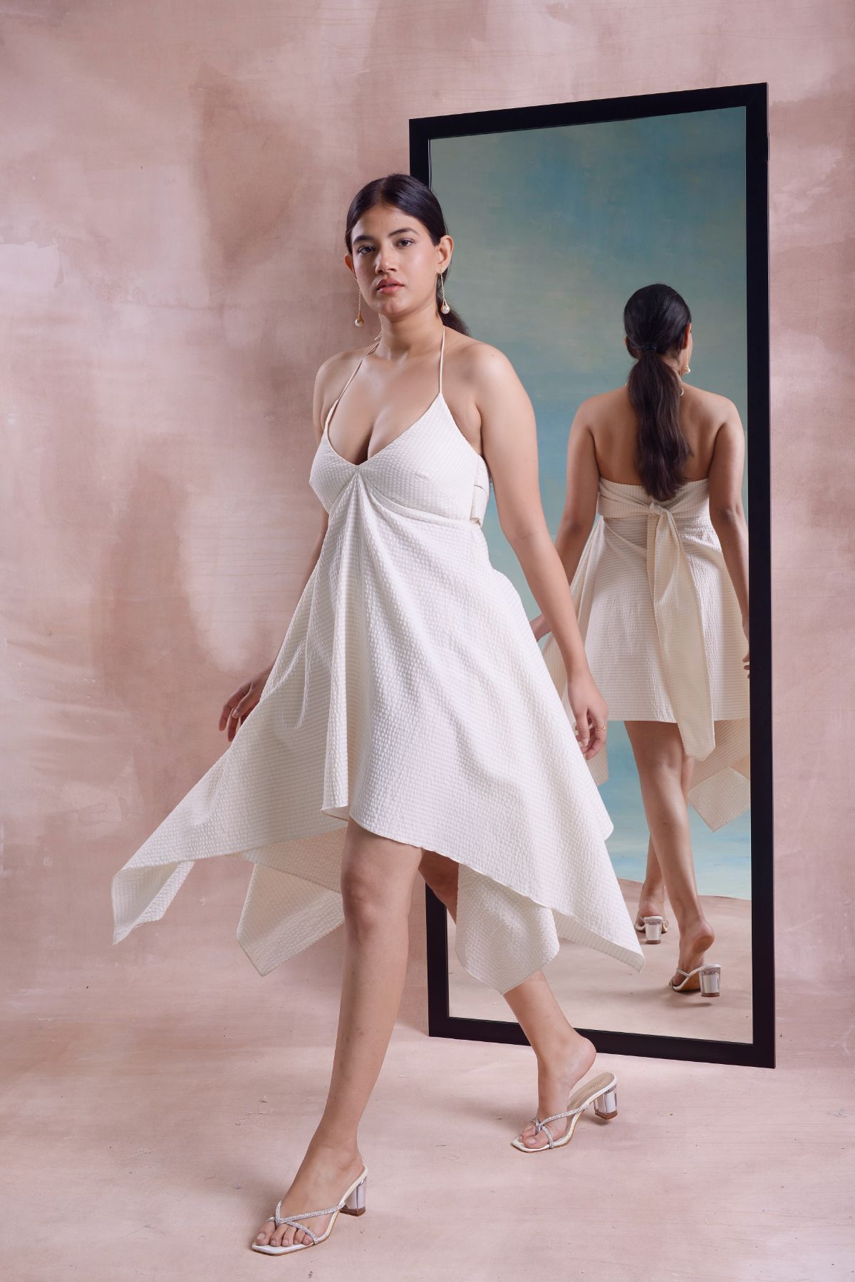 White Cotton High Low Dress