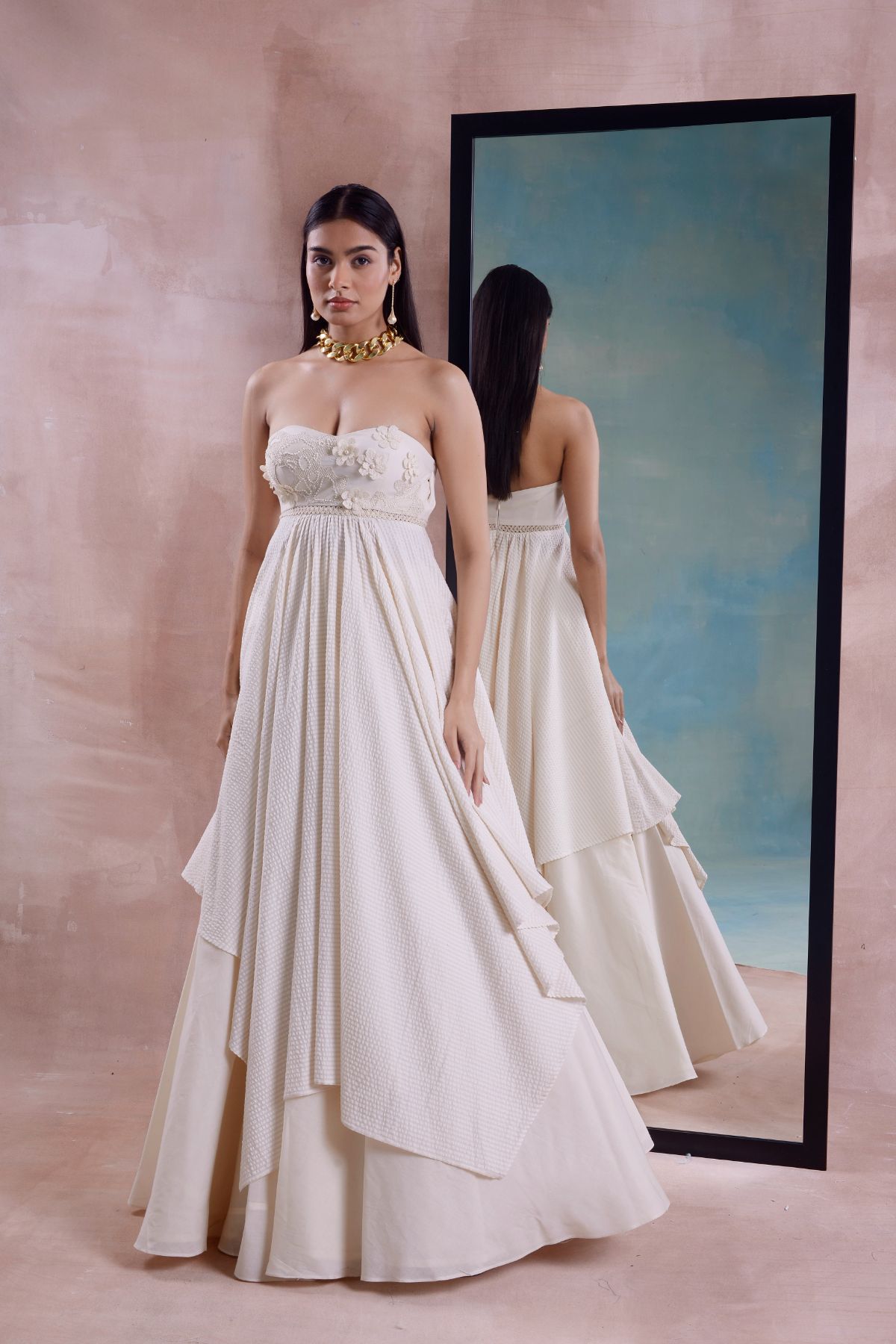 Floret Handkerchief Tunic with Flared Skirt